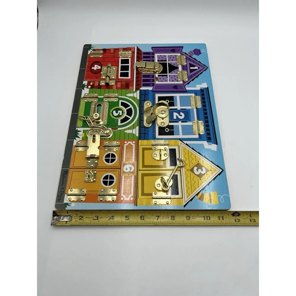 Melissa & Doug Wooden Locks And Latches Activity Board 6 Doors Hand Crafted